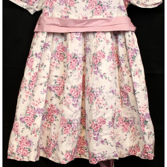 Vtg 90s Jan Briggs Pink Cabbage Rose Dress 4T Scallop Collar Sash Spring Easter - Picture 3 of 9